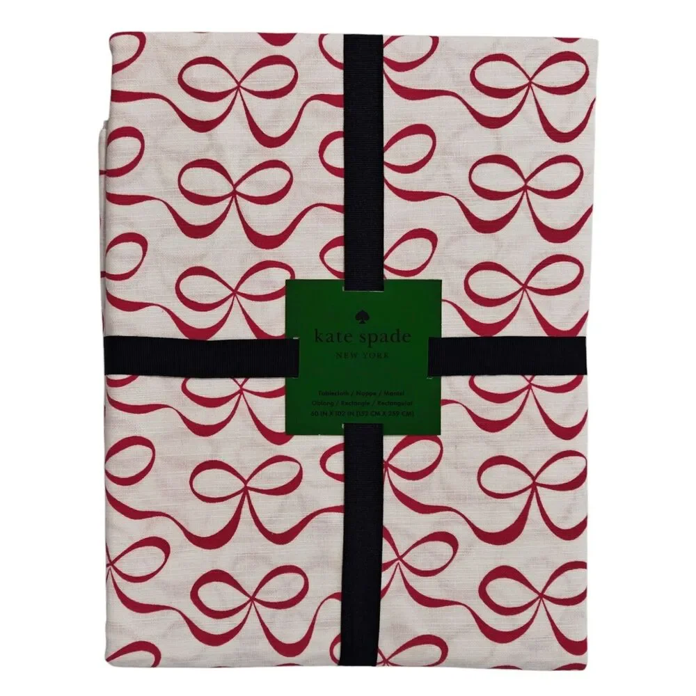 NEW Kate Spade Red Bows Tablecloth 60 X 102 Oblong White Valentines Christmas